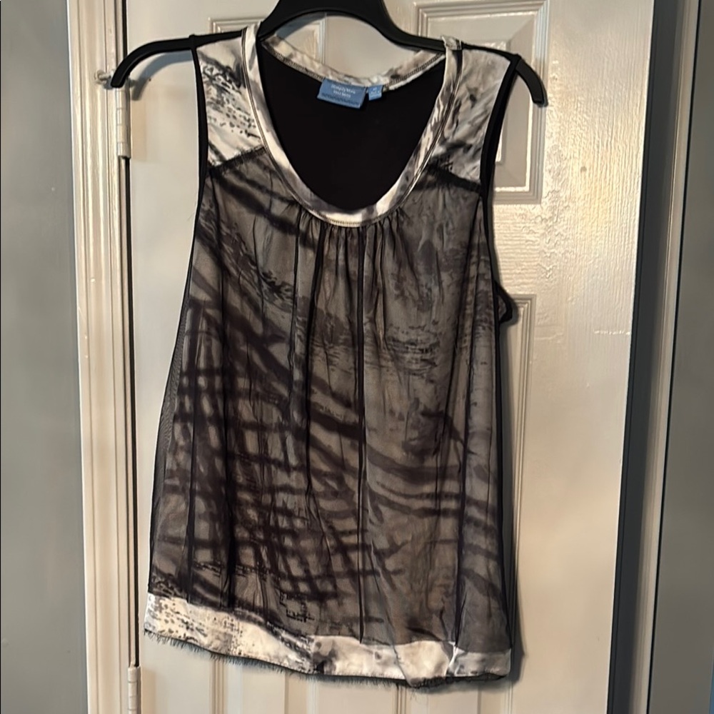 Simply Vera Wang Chic Gray & White Tank Top with Sheer Black Overlay